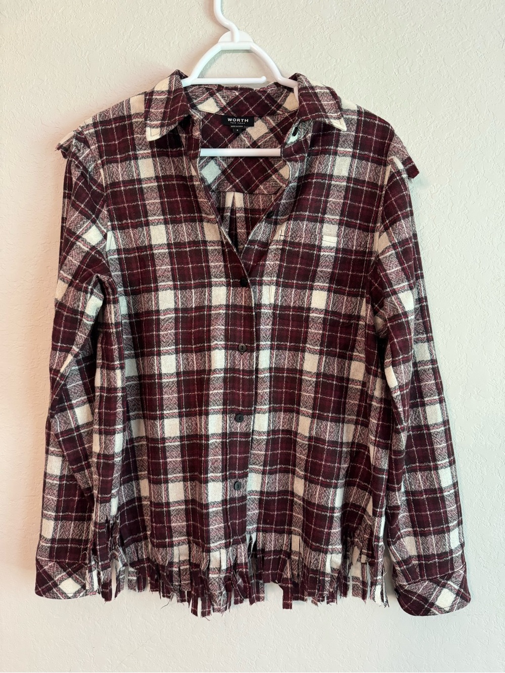 Worth Small Burgundy Fringe Flannel Button Up